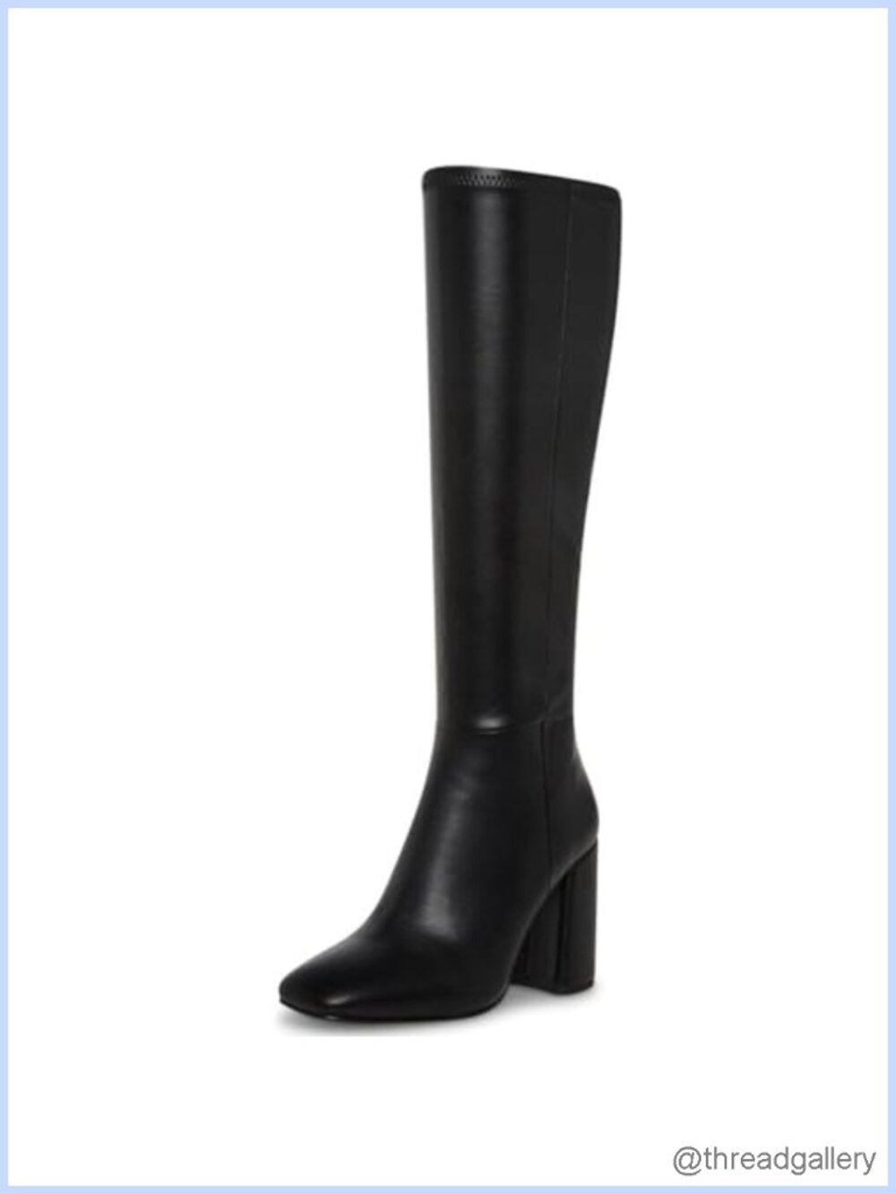 Faux Leather Knee High Boots Square Toe Chunky Heel Tall Fashion Boots with